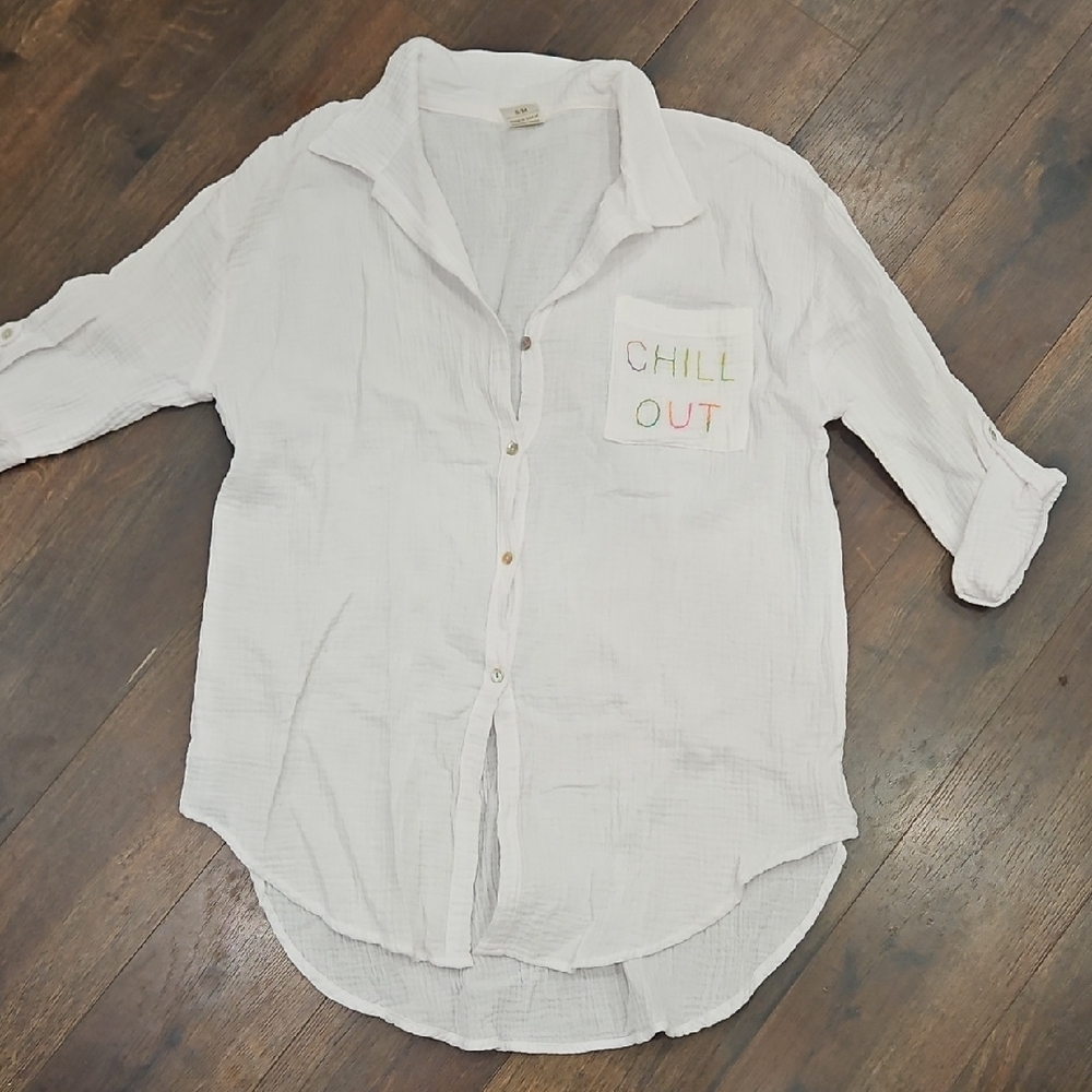 NWOT Golden SUN White Button-Up Swim Coverup